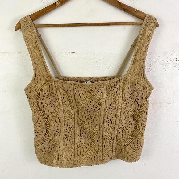 AMERICAN EAGLE light brown lace corset crop top - Picture 1 of 4